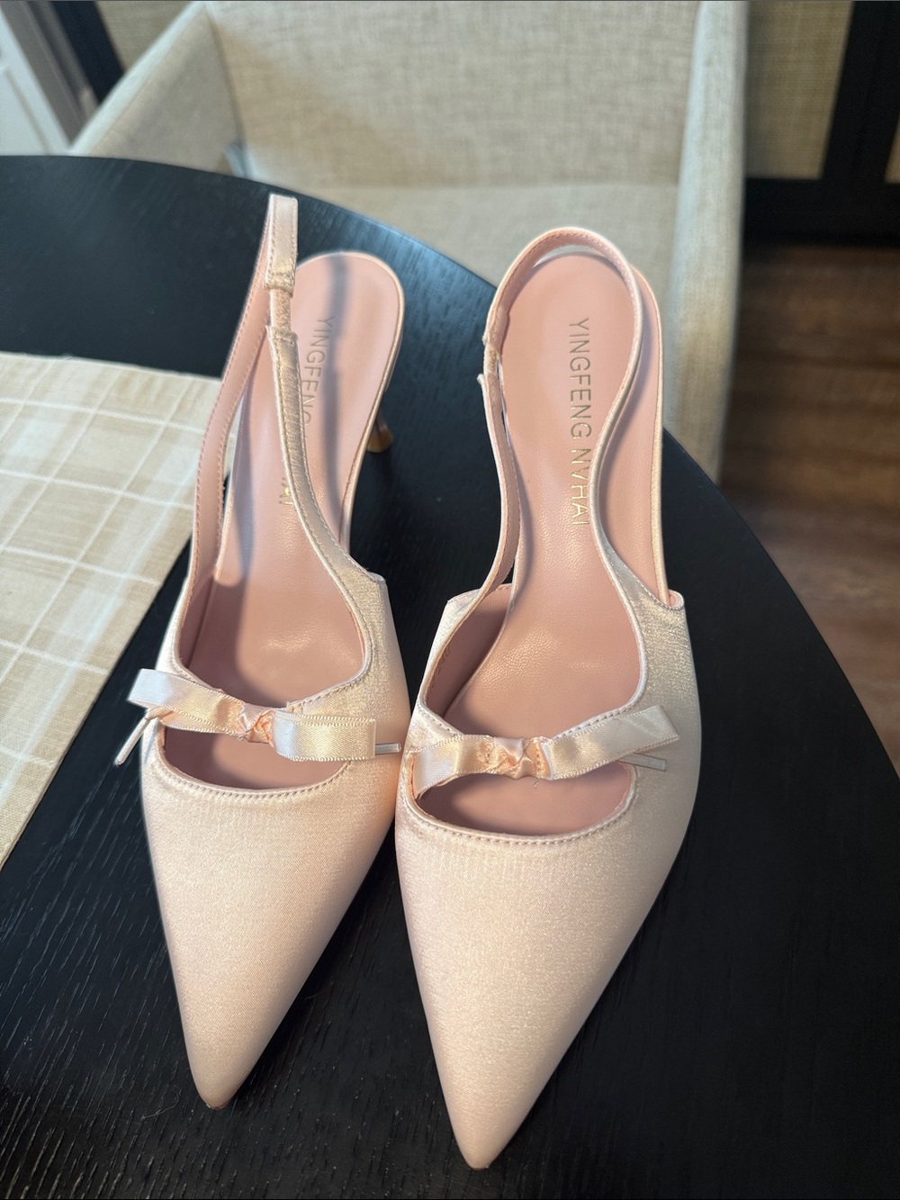 Pink Satin Pointed-Toe Slingback Heels